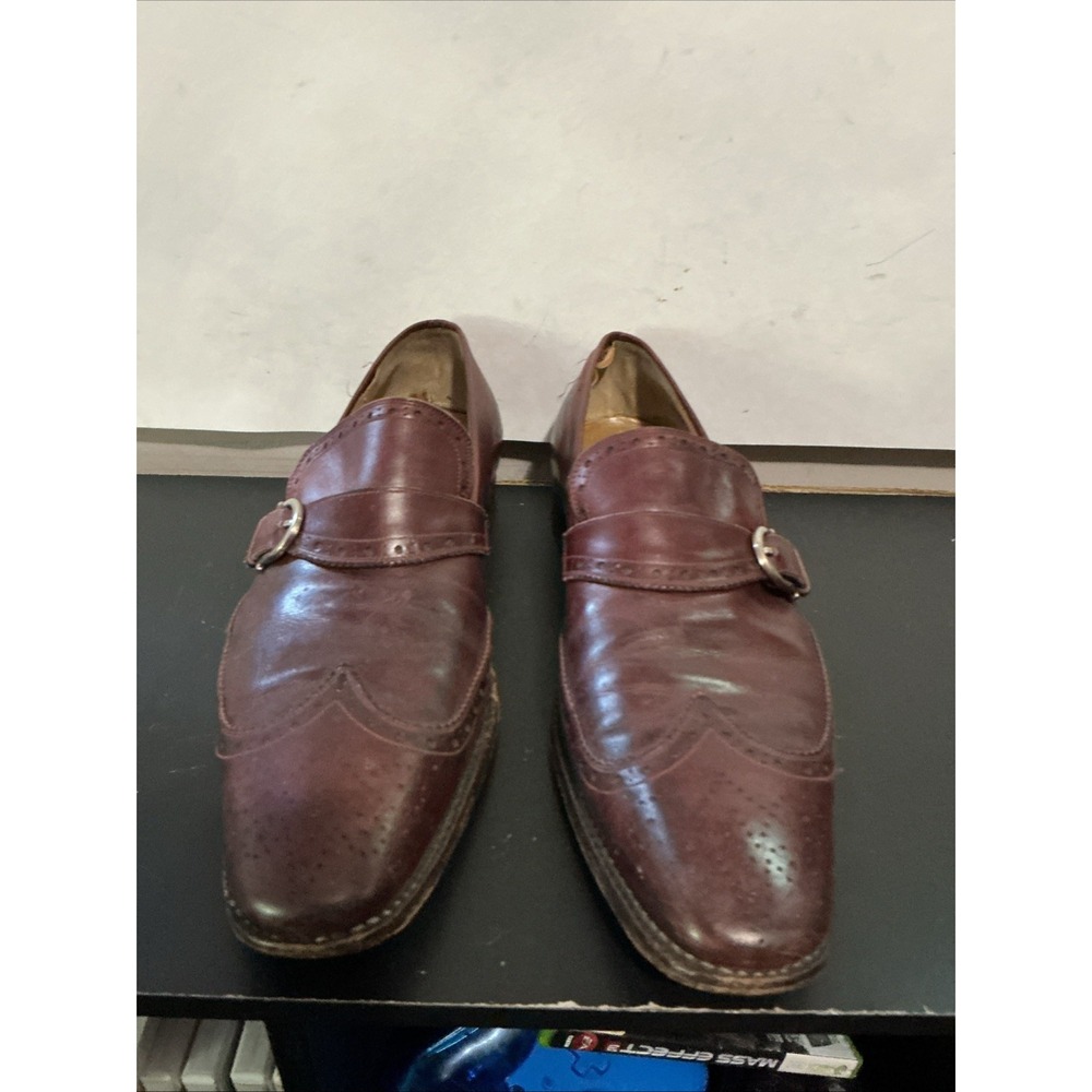 Salvatore Ferragamo Monk Strap Wingtip Dress Shoes Mens 10 2E Dark Brown Leather